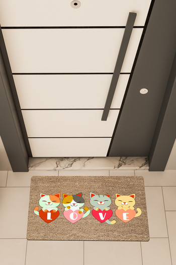 Dormot Quality Digital Printing Brown, Love Kittens Themed Door Mat