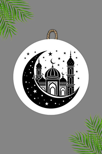 Dormot Ξύλινη ψηφιακή εκτύπωση - Λευκό Welcome Ya City Ramadan7 Στολίδι πόρτας