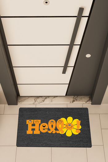 Dormot High Quality Digital Print Black, Hello Themed Door Front Mat