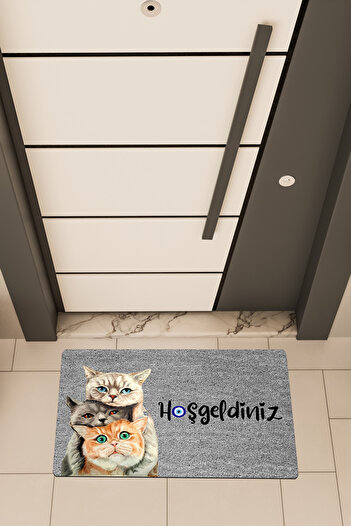 Dormot High Quality Digital Printing Grey, Triple Cat Theme Door Front Mat