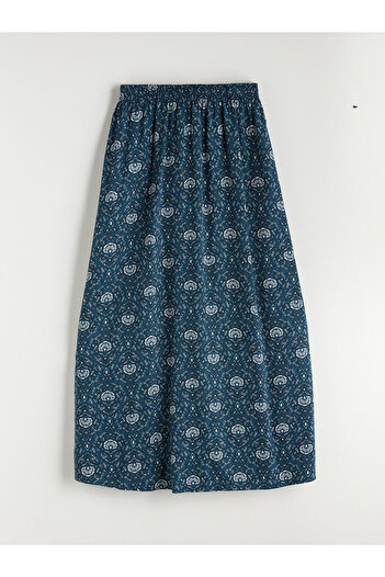 LC Waikiki Lcw Grace Navy Blue Elastic Waist Patterned A-Line Skirt W5Fl88Z8