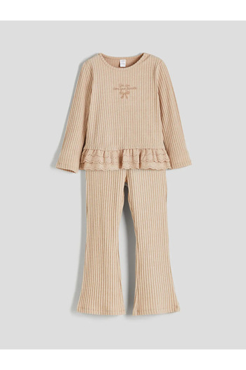 LC Waikiki Lcw Babybrown Crew Neck Girl's T-Shirt and Leggings