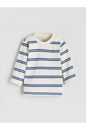 LC Waikiki Lcw Baby Ecru Crew Neck Striped Baby Boy Sweatshirt and Pants 2Pcs