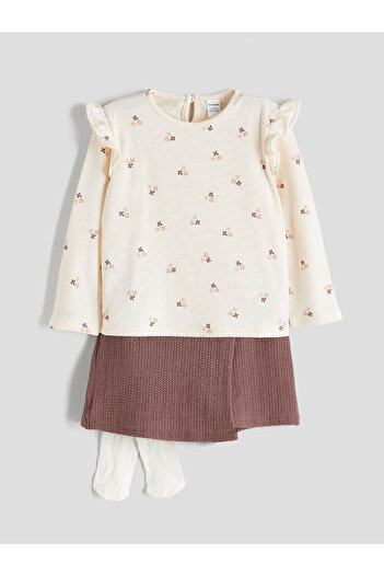 LC Waikiki Ruffled Girls' Blouse, Skirt and Pantyhose Set