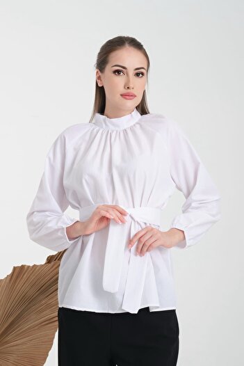 MODA Hijab Belted Sleeve Gathered Shirt