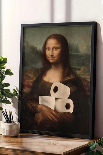 Saturn Tuvalet Kağıdı Tutan Mona Lisa Çerçeveli Tablo - WC Tuvalet İçin Tablo