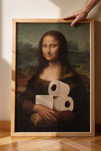 Saturn Tuvalet Kağıdı Tutan Mona Lisa Çerçeveli Tablo - WC Tuvalet İçin Tablo