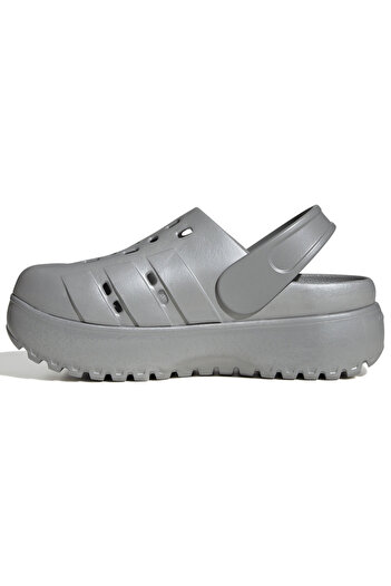 adidas Women's Silver Slippers Adılette Clog Platform Jq9879