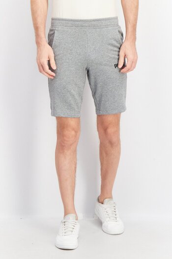 Puma Men Sportswear Fit Brand Logo Bermudas Drawstring Training Shorts, Grey