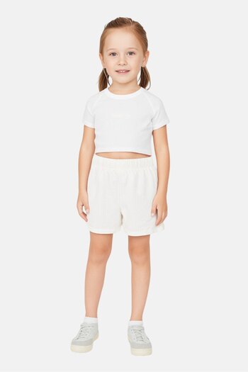 Fudo Kids Girl 3 Pieces Brand Logo T-Shirt And Shorts With Sunglasses, White