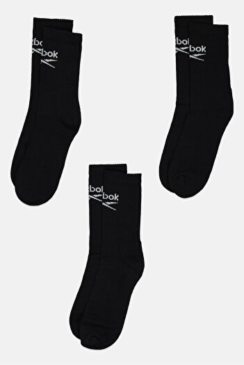 Reebok Men 3 Pairs Brand Logo Crew Socks, Black