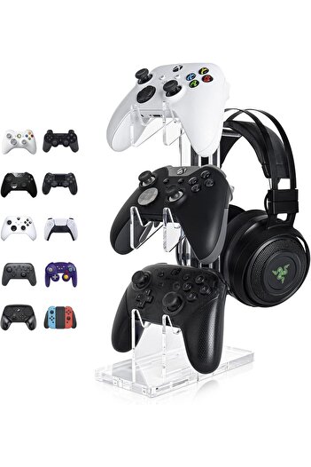 erorex حامل وحدة تحكم عالمي بثلاث طبقات وحامل سماعة رأس لأجهزة PS4 وPS5 وXbox One وSwitch وحامل وحدة تحكم الألعاب