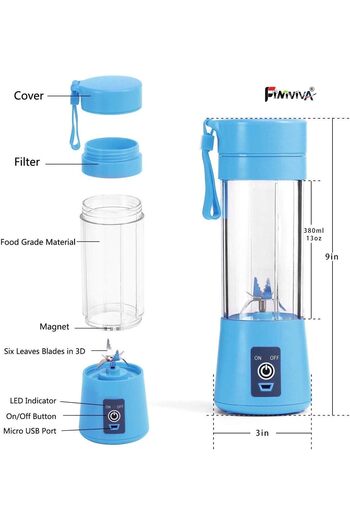 erorex Portable Rechargeable Juicer Blender Bottle With Usb Charging Cable (380 Ml, Multicolour)
