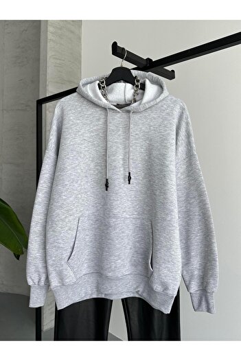 FERZOLAİO Unisex Kangaroo Pocket Hooded Melange Sweatshirt