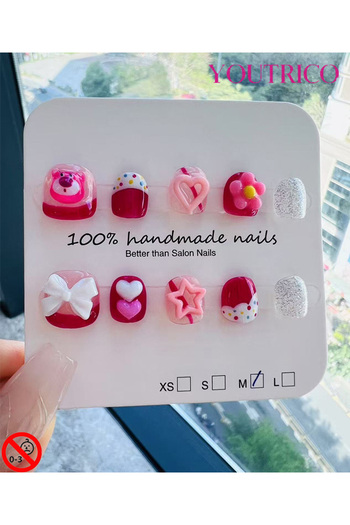 Youtrico Kids Press-on Nails - 100% Handmade Non-Toxic Safe for Ages 3+ Cute Green Kids' Fake Nails-M