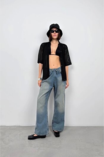 MODA    Polo Neck Mesh Blouse