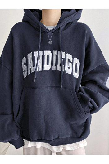 Revasser Unisex Erkek/Kadın SANDIEGO Renkli Özel Baskılı Pamuklu Oversize Kapüşonlu Sweatshirt