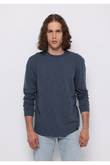 Colin's Regular Fit Round Neck Plain Men's Blue Long Sleeve T-Shirt