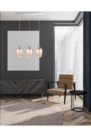 Italux Pirita Interior Chandelier, chrome, amber glass, 3XE14, 40 cm,