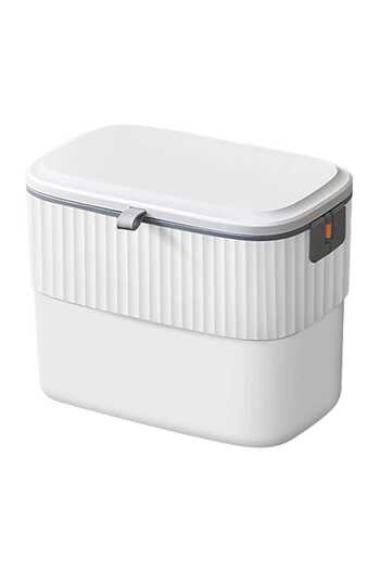 Elindor Trash Can with Lid, 7L, Self-Adhesive or Hook Mounted, for Cabinet Door or Under Sink, White