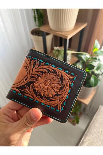 Pey Aksesuar Western Pattern Leather Wallet Custom Handmade