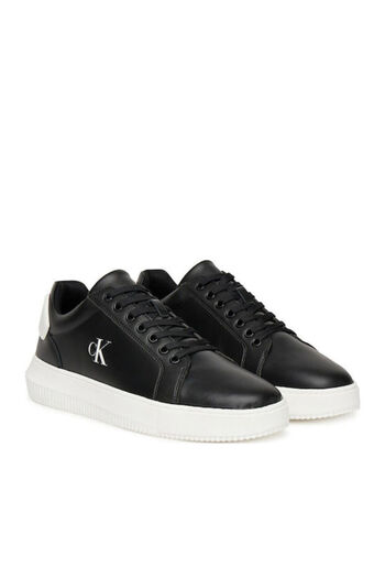 Calvin Klein Erkek %100 Deri Yuvarlak Sert Burunlu CK Logolu Siyah Sneaker YM0YM01296-0GM