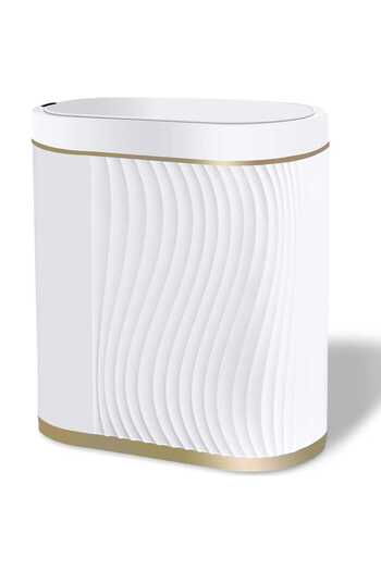 Elindor Smart Trash Can with Infrared Motion Sensor, 7.5L, Automatic Anti-Odor Lid, Silent, IPX5, White/Gold
