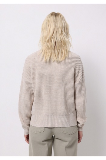 Colin's Regular Fit Round Neck Striped Women's Ecru Sweater