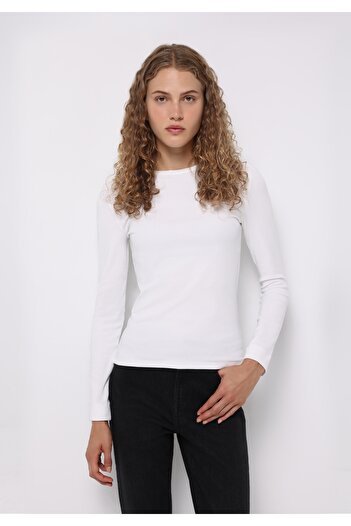 Colin's Slim Fit Round Neck Solid Women's White Long Sleeve T-Shirt