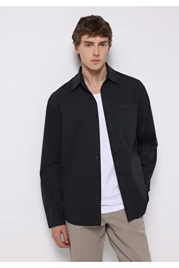 Colin's Comfort Fit Shirt Neck Plain Men's Black Long Sleeve Shirt