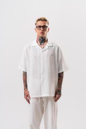 Respire Men's Star Embroidered Oversize Shirt White