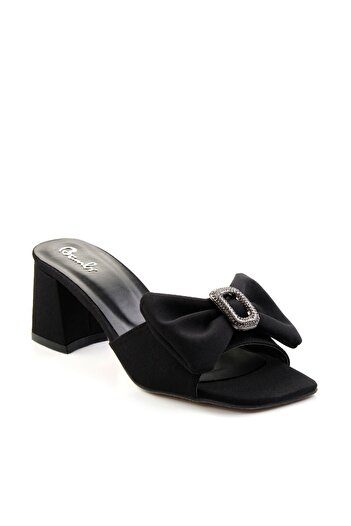 thebestnzm Niyyar Black Leather Heeled Slippers