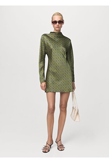 MANGO Woman Perkins yaka desenli saten elbise