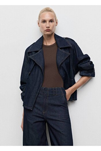 MANGO Woman Kemerli kısa denim trençkot