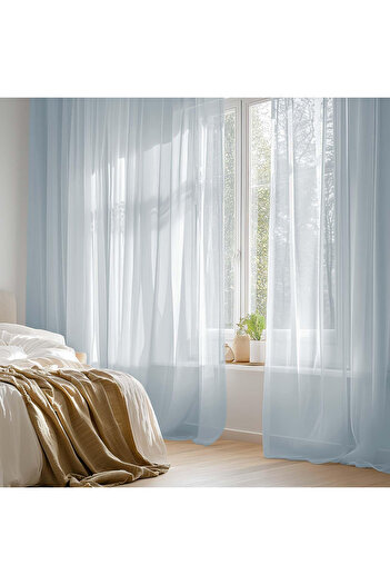 OEM White lace embroidered sliding curtains, semi-transparent with eyelets, 2 pieces H280xL140 cm, blue