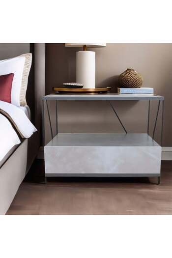 BAITY Side Wooden Table with 2 Shelves and Drawer - Marble Gray