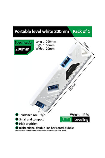 Choice1 200mm White Mini Level Gauge High-precision Horizontal Vertical Measure Metric Ruler Protractor Home