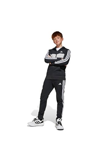 adidas J 3S Tib Fl Ts Kids Black Tracksuit Set Jc7520