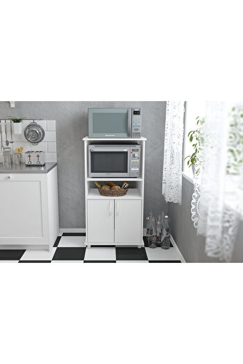 POLITORNO MOVEIS Kitchen table and cabinet with multi-purpose shelves and drawers, white, 116*58*45