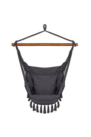 SERSIMO Hanging swing hammock for home or garden HM45, dark gray with pillows, 130x100cm, 150kg