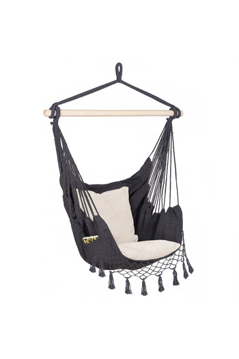 SERSIMO Hanging swing hammock for home or garden HM44, dark gray with pillows, 130x100cm, 150kg
