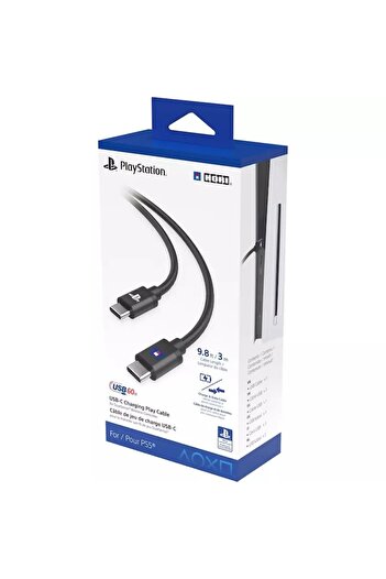 Hori Charging Play Cable for PlayStation 5, DualSense, USB Type C, 60W, 3m, Black