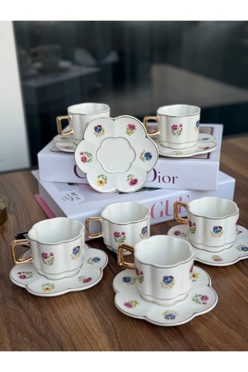 Hediye Köşkü 6 Kişilik Lüks Porselen Summer Kahve Takımı