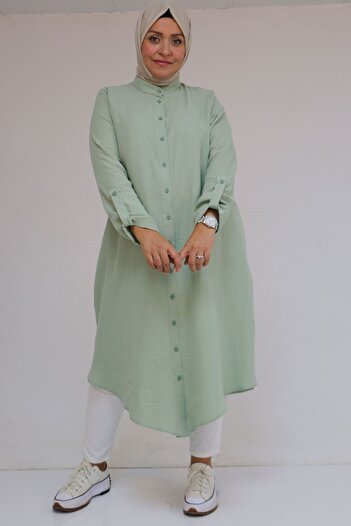 Eslina 58092 Large Size Double Button Detailed Muslin Shirt - Nefti