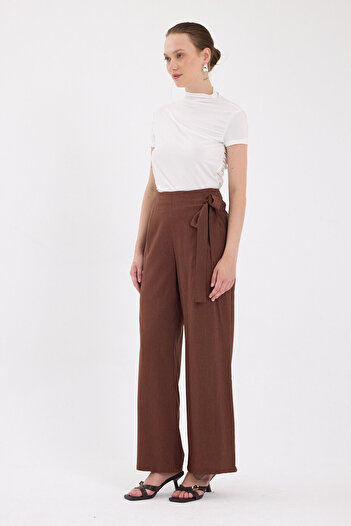 Rays Brown Side Tie Detailed Palazzo Women's Trousers 4779A