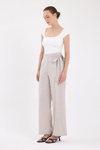 Rays Beige Side Tie Detailed Palazzo Women's Trousers 4779A