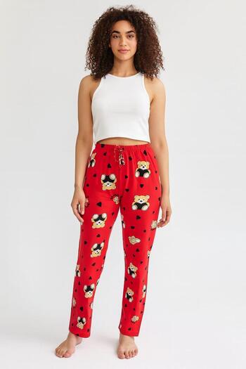 Pemilo Women's Teddy Bear Patterned Single Bottom Red