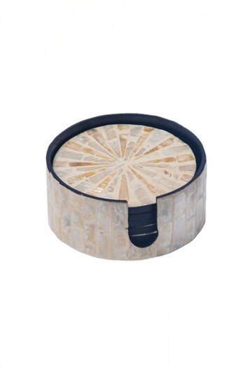 oceanpoint Natural Mosaic Coasters Set (Piece of 6) – Handmade Boxed, Luxurious Design, 10cm