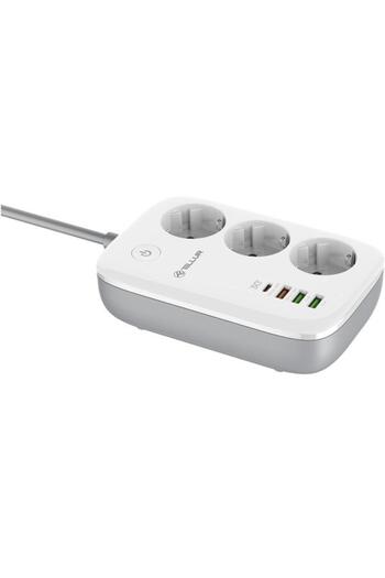 TELLUR Smart Power Strip TLL331521, Wi-Fi, 3 Ports, PD30W, QC18W, 2xUSB 2.4A, 2500W, 10A, Surge and