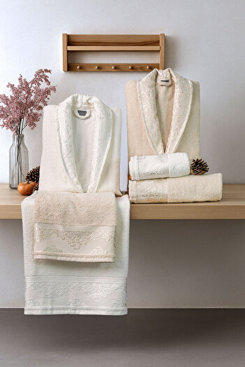 FAVORA Velora Deluxe 100% Cotton Bathrobe Set-Beige-Kre